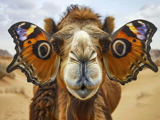 Naklejka premium A camel has its eyes closed and its nose is sticking out