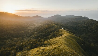 aerial philippines hill landscape nobody wild nature with green tropic forest abudant plant high grass lush mosses beautiful asian landmark natural wonder cinematic shooting in drone shot