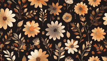 seamless pattern with colorful flowers on black background