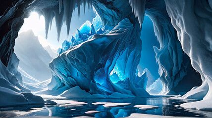 Magical frozen cavern of breathtaking ice sculptures - obrazy, fototapety, plakaty