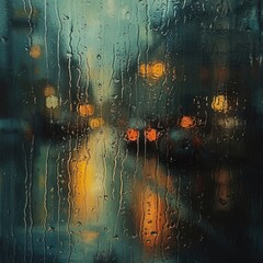 The abstract expression of a city seen through a rain-soaked window