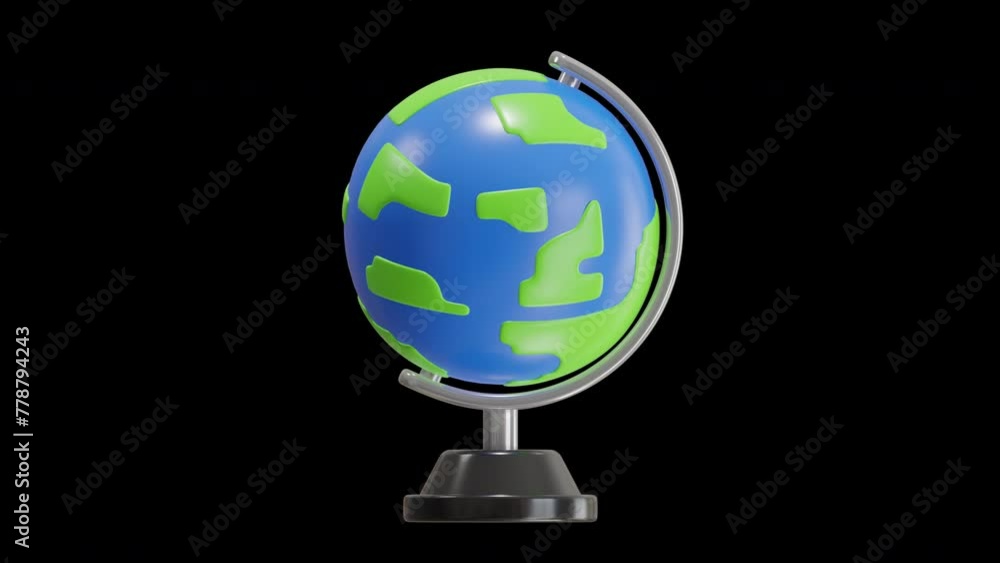 Poster 3d animation of globe spinning views from around the world | alpha channel