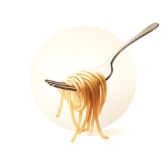 Minimalist watercolor of spaghetti pasta elegantly twirled around a fork, against an isolated backdrop.