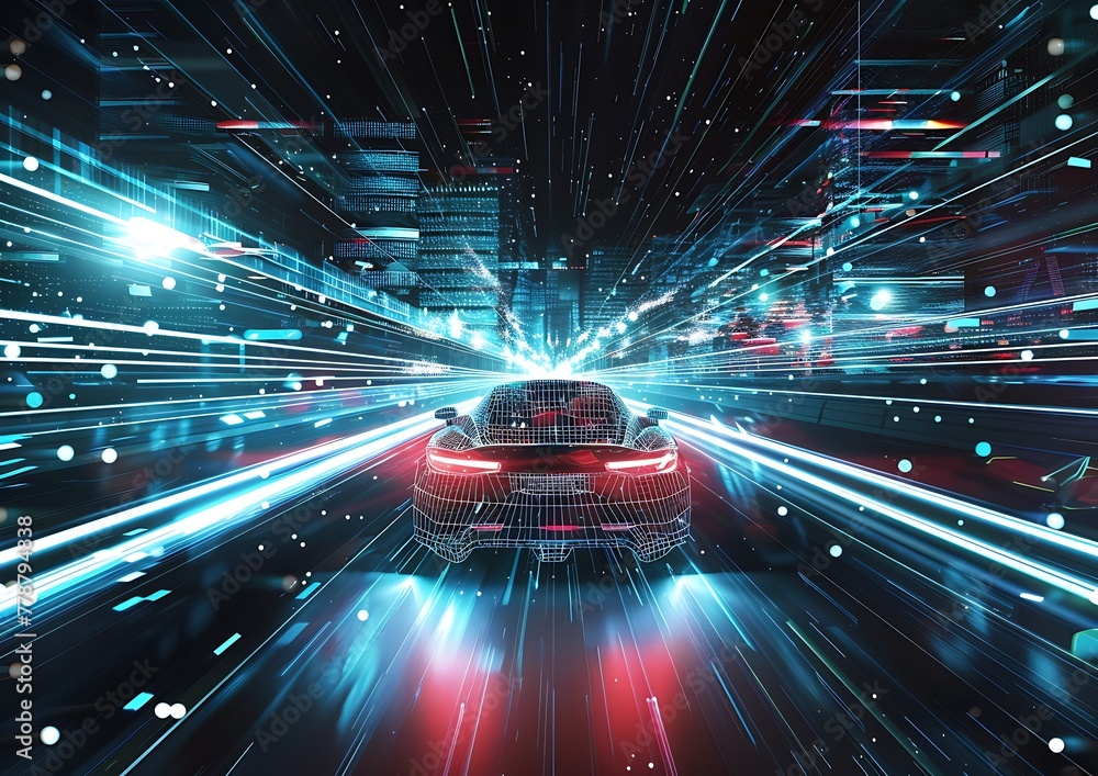 Leinwandbilder revolutionizing transportation. dynamic motion-captured headlights and speed effects, pioneering tec