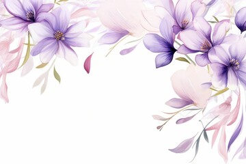 Watercolor crocus clipart with delicate purple and white flowers. flowers frame, botanical border, For wedding cards, covers, invitations, and clipart.