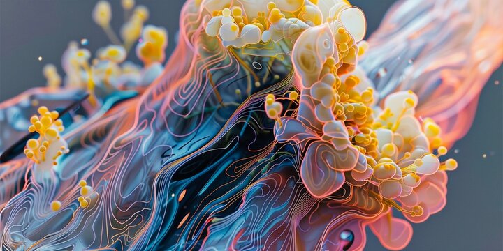 Dynamic Abstract lifefom organ fractal art background which perhaps suggests flowers dimensions bioluminescent crumpled translucent