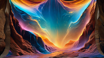 Cosmic canyon cascading colors dreamlike landscape