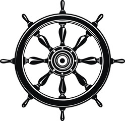 Ship's wheel vintage vector illustration, Retro rudder wheel vector - obrazy, fototapety, plakaty