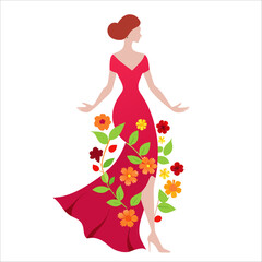 Beautiful girl in a dress with floral ornament vector