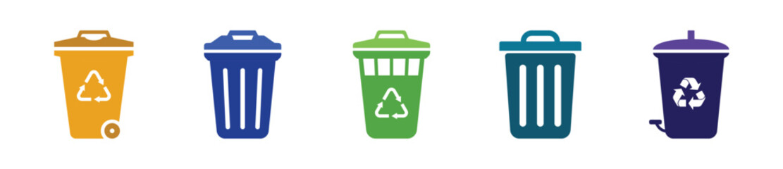 Trash can icon set. Trash, dustbin, can, recycle color icon set - Vector