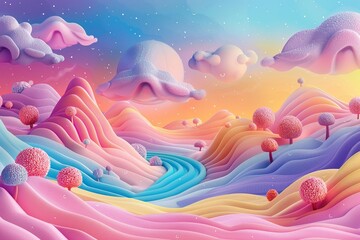 Candy mountain landscape, cartoon, vibrant and playful, sweet and joyful , vibrant color