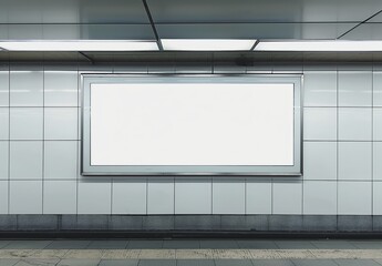 A blank advertisement billboard in a subway station, ready to display marketing and public notices.