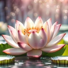 Lotus Flower Or Water Lily over bokeh background. Happy Vesak day concept. lotus water lily blooming on water surface purity nature background, aquatic plant, symbol of buddhism