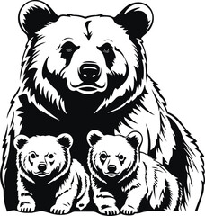Mother bear with cubs, bear family vector illustration