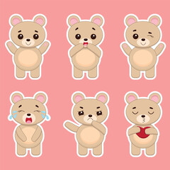 
Set of cute teddy bear stickers with different emotions