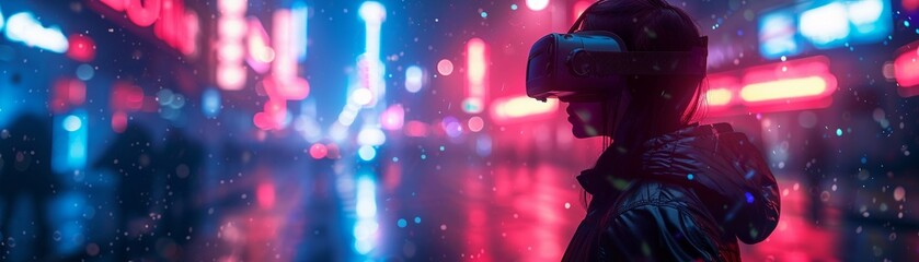Cyberpunk detective in a virtual reality, noir scifi, digital clues and neon shadows, immersive and mysterious , hyper realistic