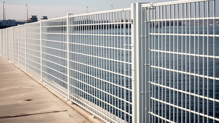 Port security fencing enhances harbor perimeter protection, safeguarding maritime assets and infrastructure from unauthorized access and potential security threats along the waterfront.
 - obrazy, fototapety, plakaty