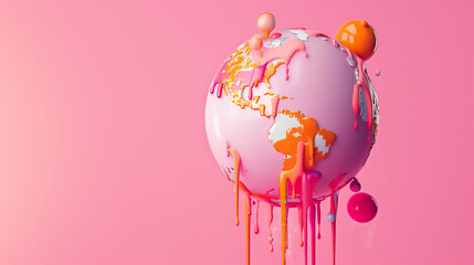 Dynamic climate change global warming the planet earth concept, the planet earth in pink melting on...