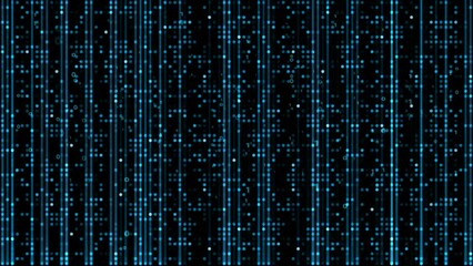Abstract blue aqua visualization dot in laser glow technology binary digital numeric million element dots on the black screen - Powered by Adobe