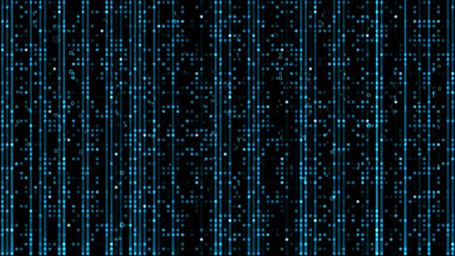 Abstract blue aqua visualization dot in laser glow technology binary digital numeric million element dots on the black screen