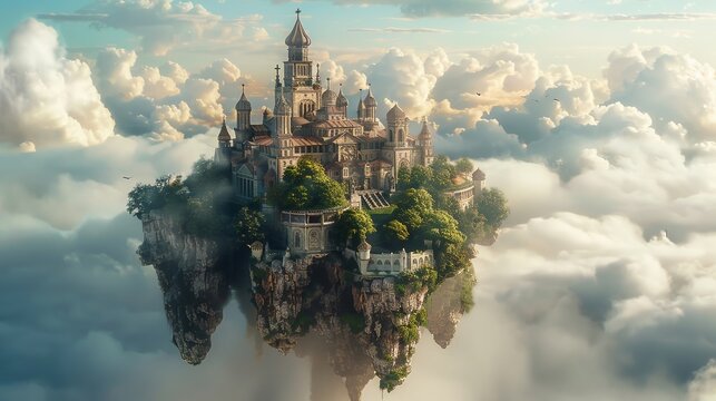 Floating monastery in the sky, high fantasy, serene and isolated, spiritual and timeless , sci-fi tone