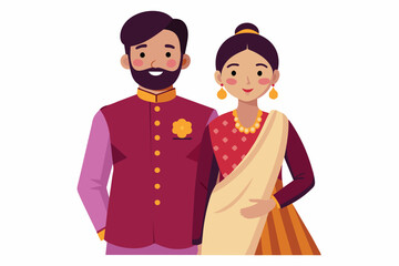 couple kurta pejma indian wedding on white background