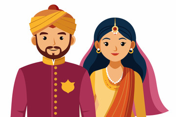 couple kurta pejma indian wedding on white background