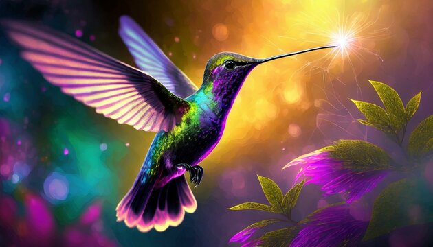 3d render of an background, Harmonious data flow concept with Digital humming bird illustration