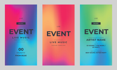 Music event templates set for stories. Night club party, musical entertainment. Colorful design for social networks