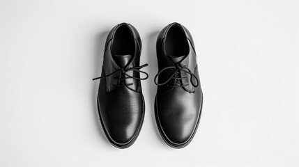 pair of black shoes on white background 