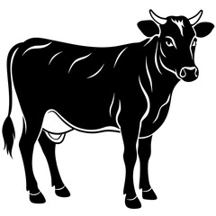 black cow silhouette vector illustration,icon,svg,cow characters,Holiday t shirt,Hand drawn trendy Vector illustration,cow on black background
