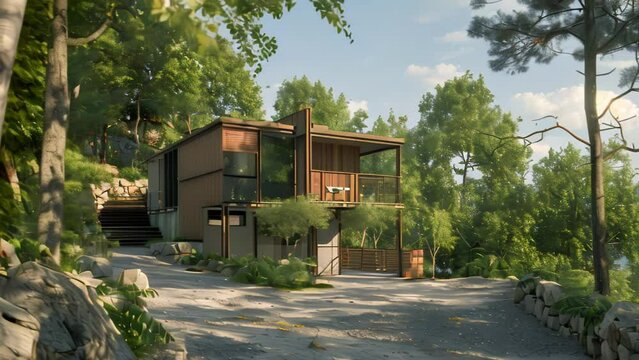 view of a simple and elegant house in the forest