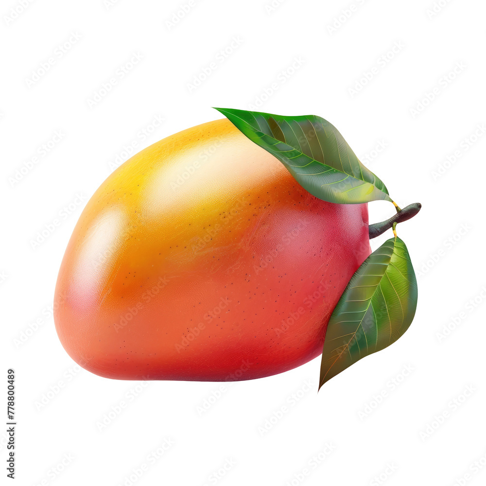 Poster a mango with a leaf on it on a transparent background