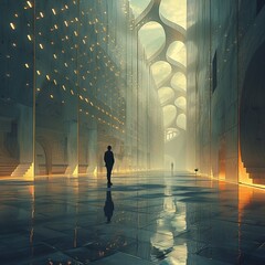 Mindcontrol society in a utopian facade, dystopian scifi, perfect on the surface, controlled and sinister , 3D illustration - obrazy, fototapety, plakaty