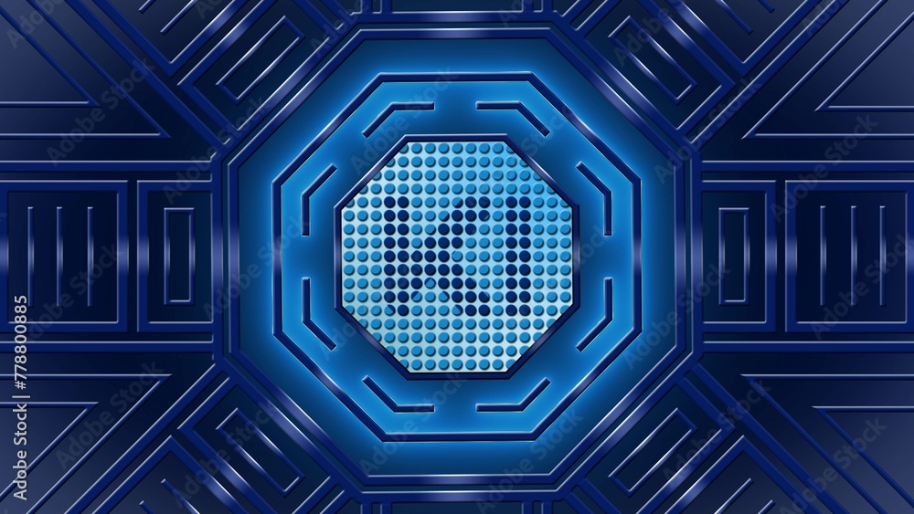 Poster modern futuristic background with glowing neon blue lights and ki letters centered in octagonal elem