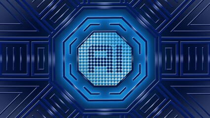 Modern futuristic background with glowing neon blue lights and AI letters centered in octagonal elements - artificial intelligence information technology concept - 3D Illustration