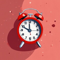 Alarm clock red wake-up time isolated on background in flat style. Vector illustration.