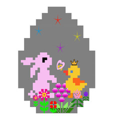 Lovely bunny and princess baby chick playing in the flower garden on easter day. - 778801650
