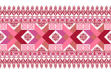 Geometric ethnic floral pixel art embroidery, Aztec style, abstract background design for fabric, clothing, textile, wrapping, decoration, scarf, print, wallpaper, table runner. - 778801675