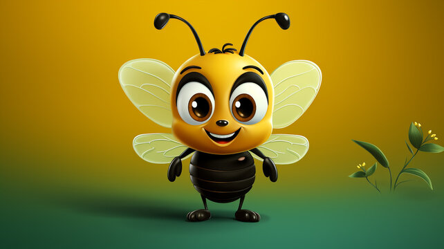 A cartoon logo icon of a friendly bee on a green grass background.