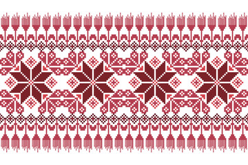 Geometric ethnic floral pixel art embroidery, Aztec style, abstract background design for fabric, clothing, textile, wrapping, decoration, scarf, print, wallpaper, table runner. - 778801816