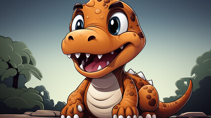 A cartoon logo icon of a friendly dinosaur.