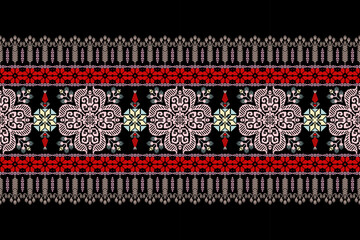 Geometric ethnic floral pixel art embroidery, Aztec style, abstract background design for fabric, clothing, textile, wrapping, decoration, scarf, print, wallpaper, table runner. - 778801857