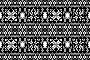 Geometric ethnic floral pixel art embroidery, Aztec style, abstract background design for fabric, clothing, textile, wrapping, decoration, scarf, print, wallpaper, table runner. - 778801867