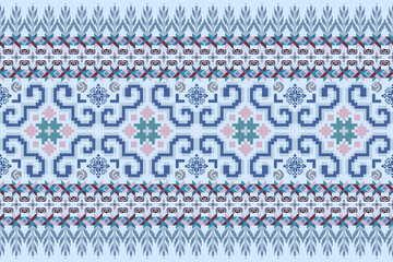 Geometric ethnic floral pixel art embroidery, Aztec style, abstract background design for fabric, clothing, textile, wrapping, decoration, scarf, print, wallpaper, table runner. - 778802000