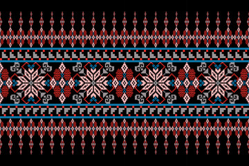 Geometric ethnic floral pixel art embroidery, Aztec style, abstract background design for fabric, clothing, textile, wrapping, decoration, scarf, print, wallpaper, table runner. - 778802042