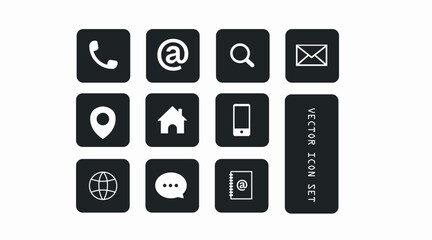Contact Icon Set. Black and White Illustration of Different Contact or web icons