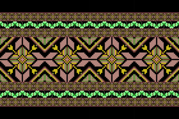 Geometric ethnic floral pixel art embroidery, Aztec style, abstract background design for fabric, clothing, textile, wrapping, decoration, scarf, print, wallpaper, table runner. - 778802070