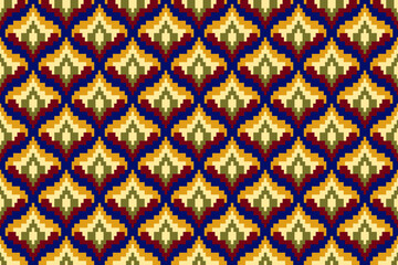 Geometric ethnic floral pixel art embroidery, Aztec style, abstract background design for fabric, clothing, textile, wrapping, decoration, scarf, print, wallpaper, table runner. - 778802082
