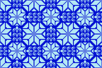 Geometric ethnic floral pixel art embroidery, Aztec style, abstract background design for fabric, clothing, textile, wrapping, decoration, scarf, print, wallpaper, table runner. - 778802204